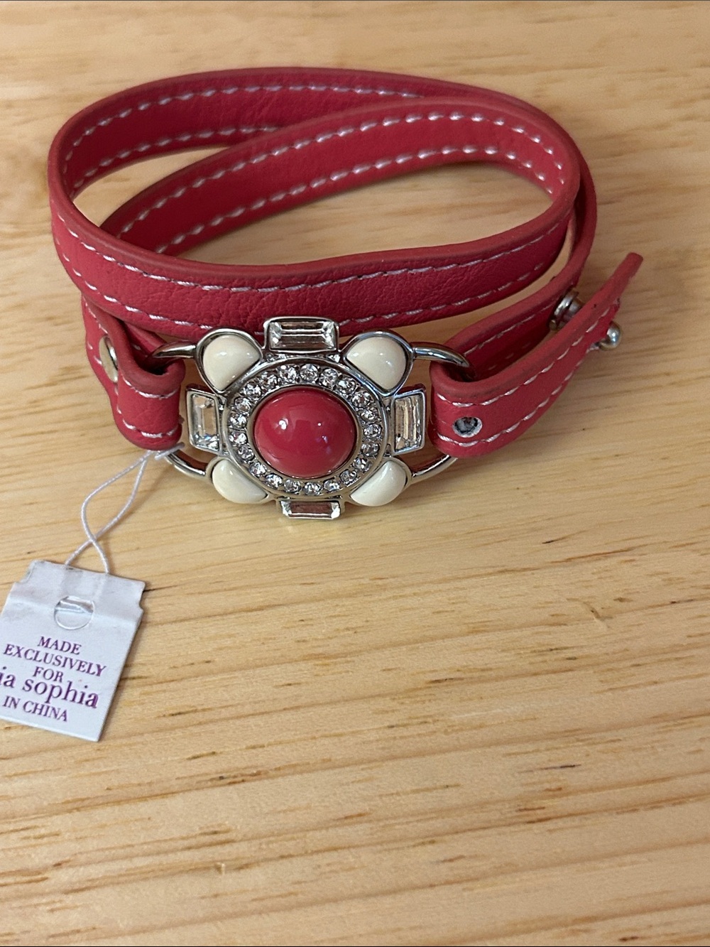 Lia Sophia Pink Double-Wrap Bracelet with Decorative Centerpiece